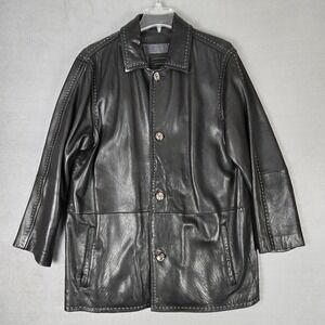 Robert Comstock Endurance Leather Jacket Mens 40 Black Western Button Up Pockets
